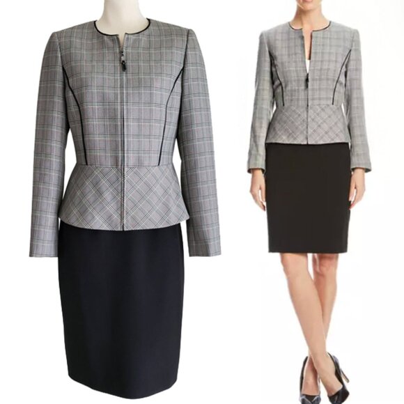 Tahari ASL Zip Front Plaid Skirt Suit with Peplum Size 4 - Picture 1 of 16